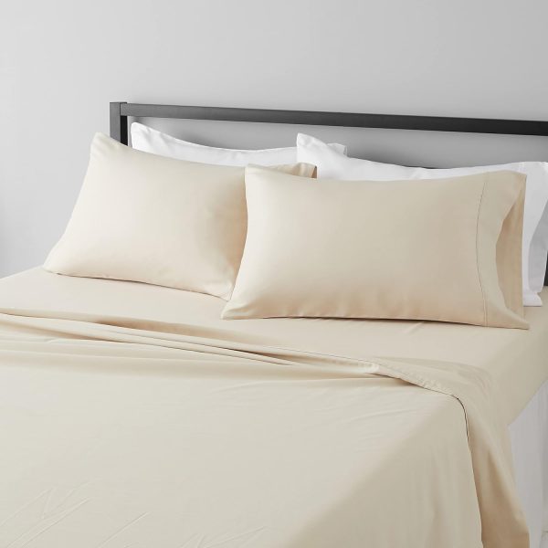 Basics 4 Piece Deluxe Microfiber Bed Sheets, King Size, Beige, Solid