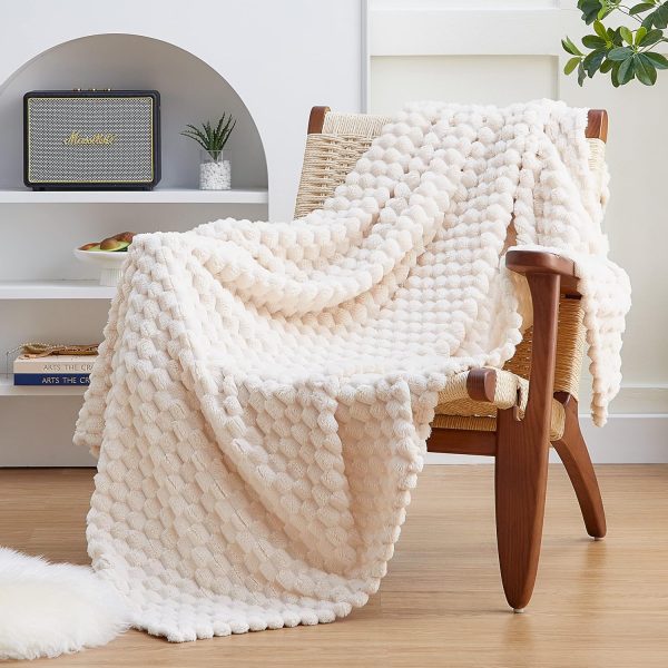 Home Fleece Throw Blanket for Couch or Bed - 3D Imitation Turtle Shell Jacquard Decorative Blankets - Cozy Soft