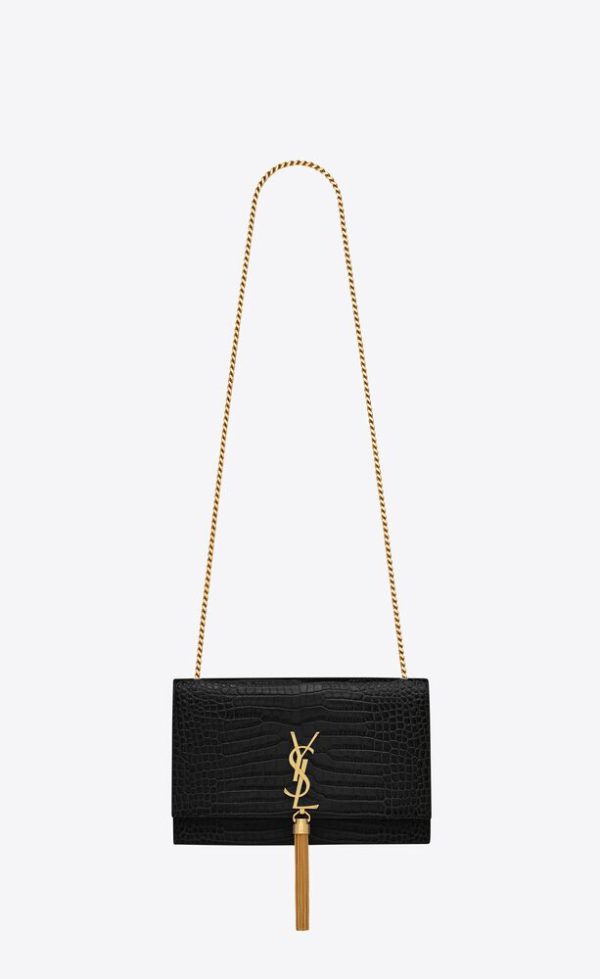 SAINT LAURENT KATE MEDIUM TASSEL IN CROCODILE-EMBOSSED LEATHER