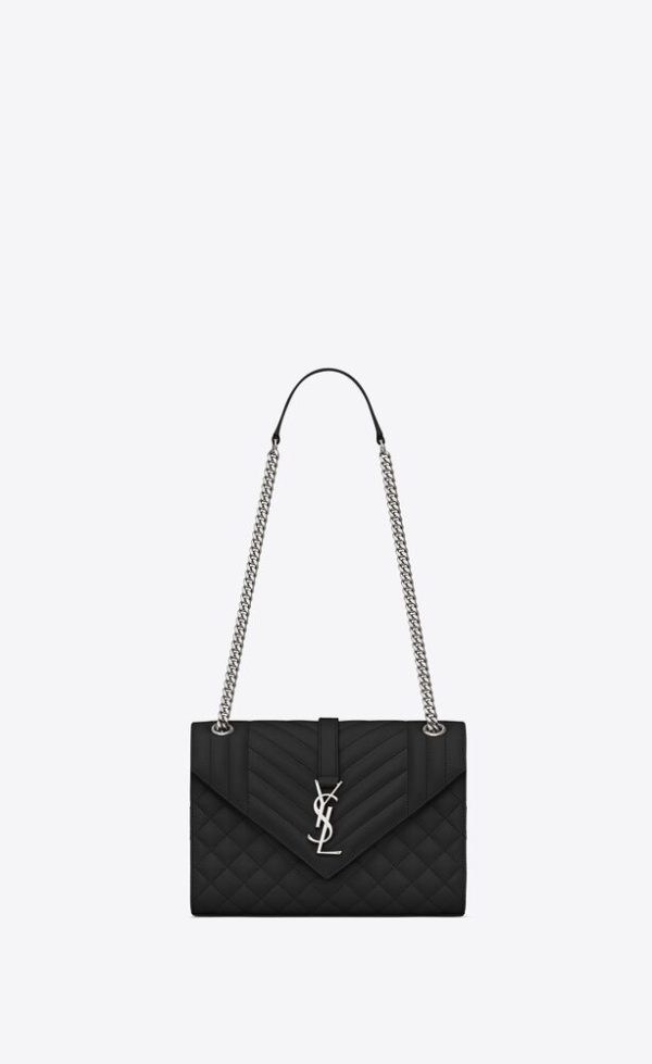 SAINT LAURENT ENVELOPE MEDIUM IN QUILTED GRAIN DE POUDRE EMBOSSED LEATHER