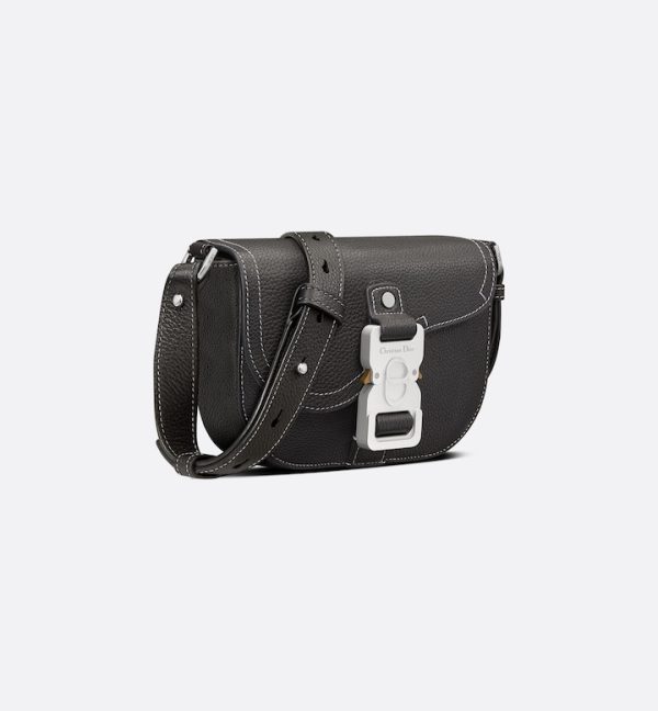 DIOR Mini Saddle Messenger Bag with Flap Black Grained Calfskin - Image 2