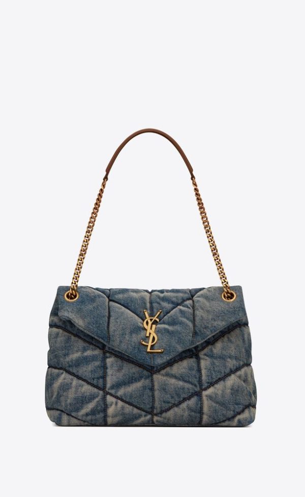 SAINT LAURENT PUFFER MEDIUM IN SUEDE AND DENIM