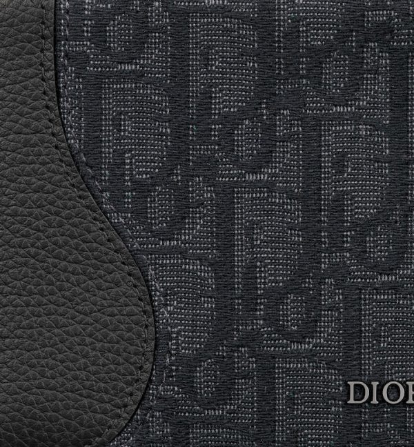 DIOR Saddle Bifold Card Holder  Black Grained Calfskin Marquetry and Black Oblique Jacquard - Image 4