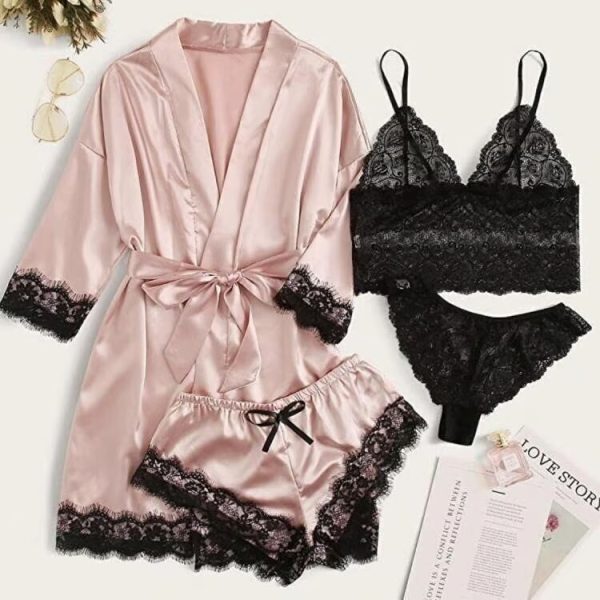 🔥LAST DAY SALE 49% OFF 🔥Valentine's Day 4 sets of lace satin sling pajamas set🌹