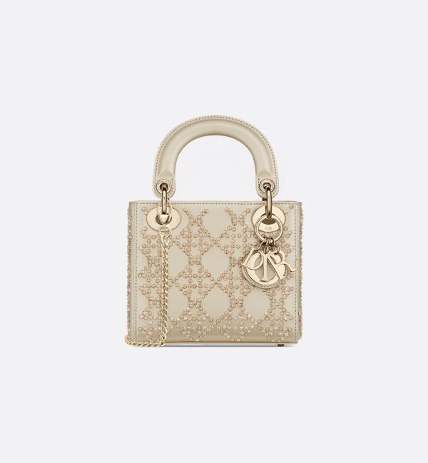 Platinum-Tone Metallic Cannage Lambskin with Beaded Embroidery