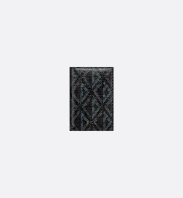 DIOR Vertical Bifold Card Holder  Black CD Diamond Canvas