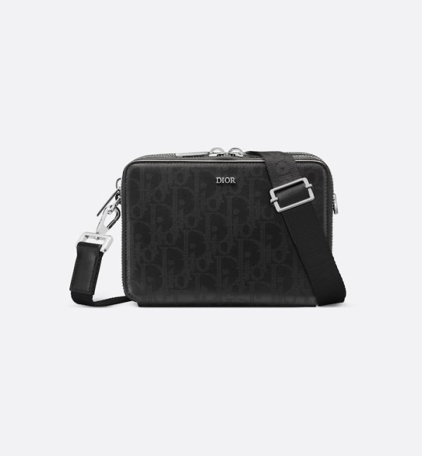 DIOR Zipped Pouch with Strap Black Oblique Galaxy Leather