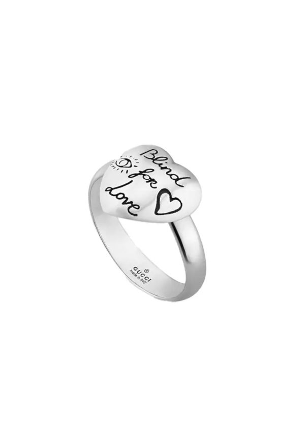 GUCCI Blind For Love Heart Shape Sterling Silver Ring