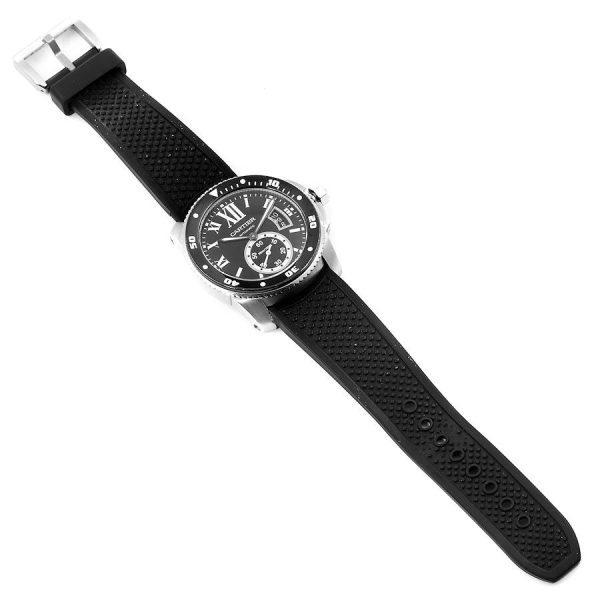 CARTIER Calibre Diver Black Rubber Strap Steel Mens Watch - Image 6