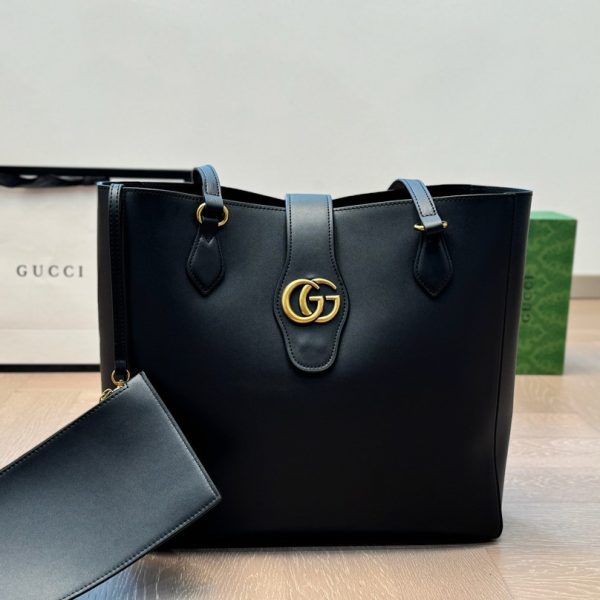 GUCCI New Sakai Calfskin Lux Medium Dahlia Tote Black