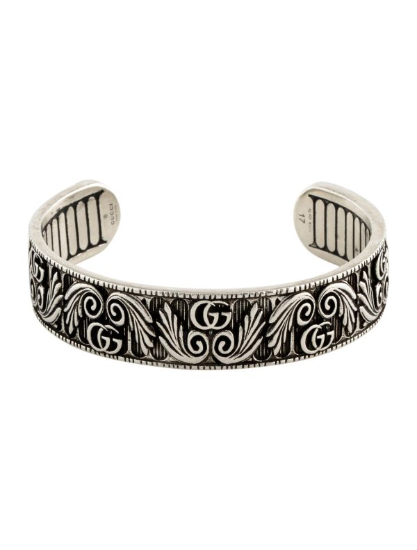 GUCCI Leaf Motif Double G Cuff Bracelet