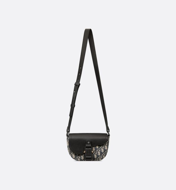 DIOR Mini Saddle Messenger Bag with Flap Beige and Black Oblique Jacquard with Black Grained Calfskin - Image 5