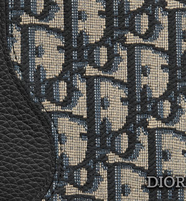 DIOR Saddle Bifold Wallet Black Grained Calfskin Marquetry with Beige and Black Oblique Jacquard - Image 4