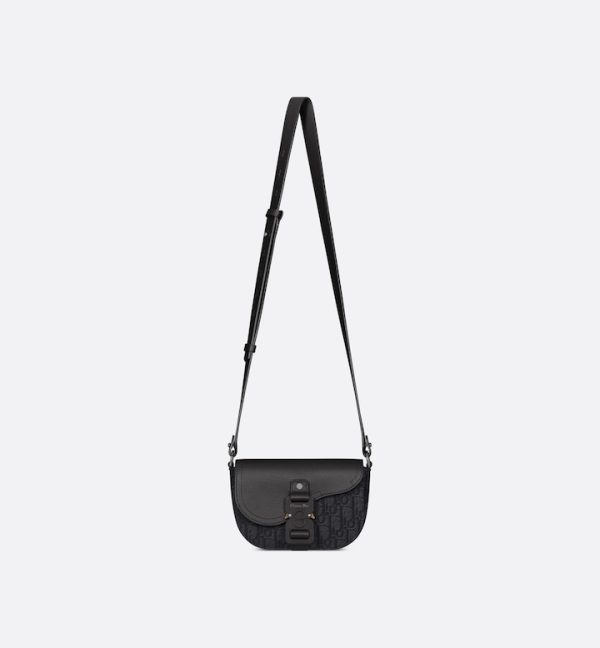DIOR Mini Saddle Messenger Bag with Flap Black Oblique Jacquard and Black Grained Calfskin - Image 4