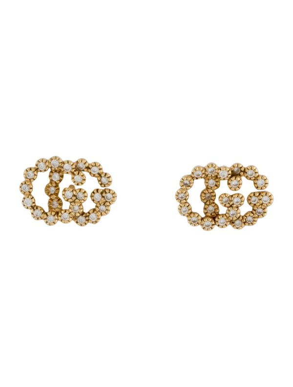 GUCCI 18K Running G Diamond Stud Earrings