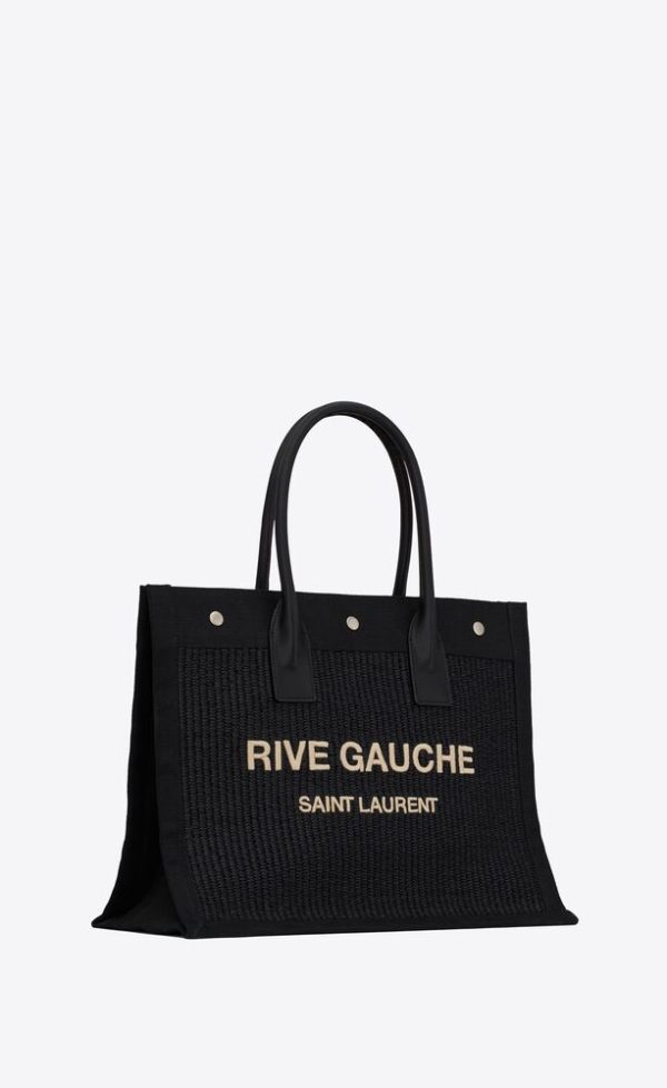 SAINT LAURENT RIVE GAUCHE SMALL TOTE BAG IN RAFFIA AND LEATHER - Image 2