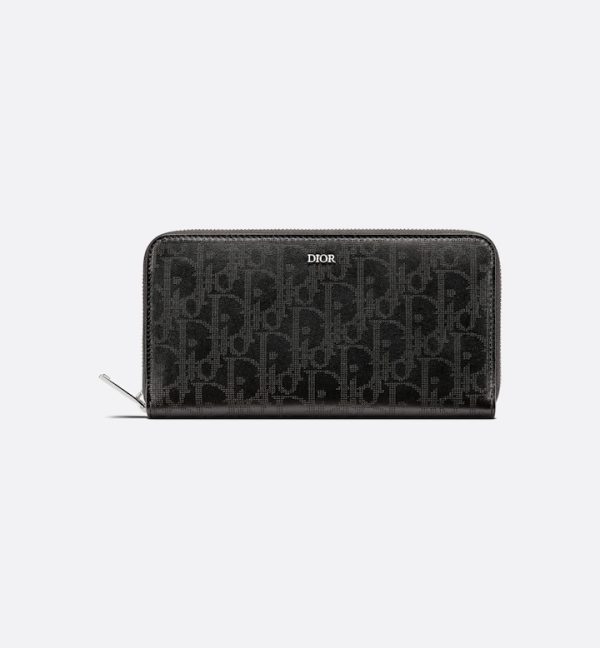 DIOR Zipped Long Wallet  Black Oblique Galaxy Leather