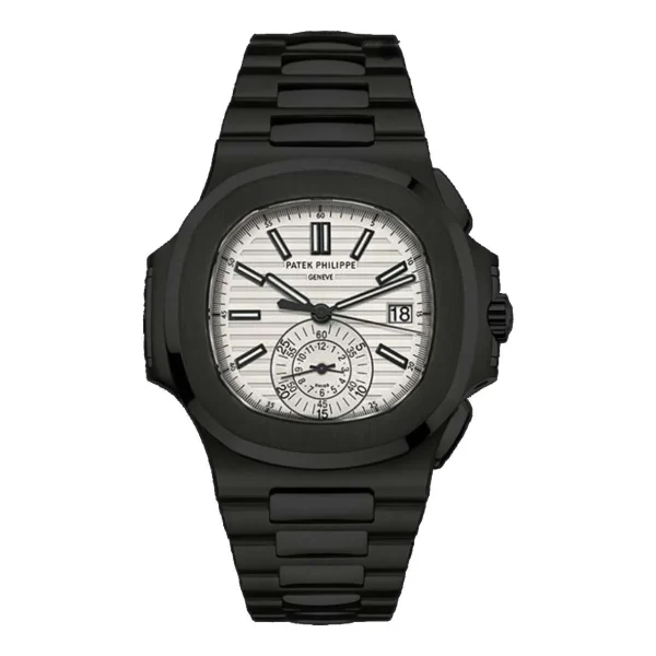 Black Patek Philippe DLC-PVD Nautilus Chronograph 40.5 mm | Stainless steel bracelet | Silver dial | Men's Watch 5980/1A-019-pvd-2
