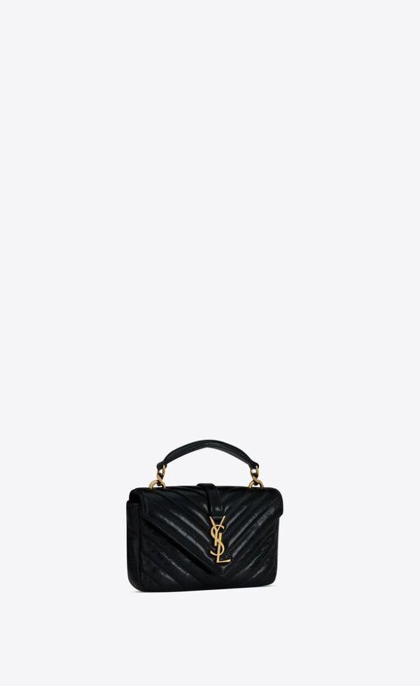 SAINT LAURENT COLLEGE MINI CHAIN BAG IN SHINY CRACKLED LEATHER - Image 4