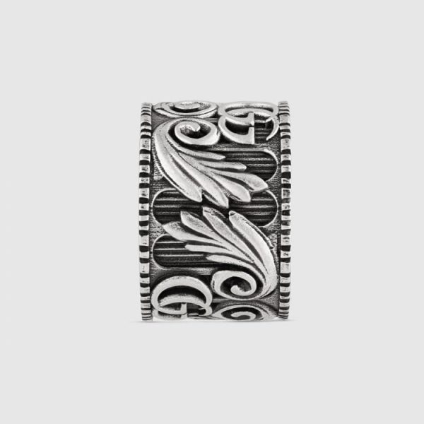 GUCCI DOUBLE G SILVeR RING WITH LEAVES - Image 3
