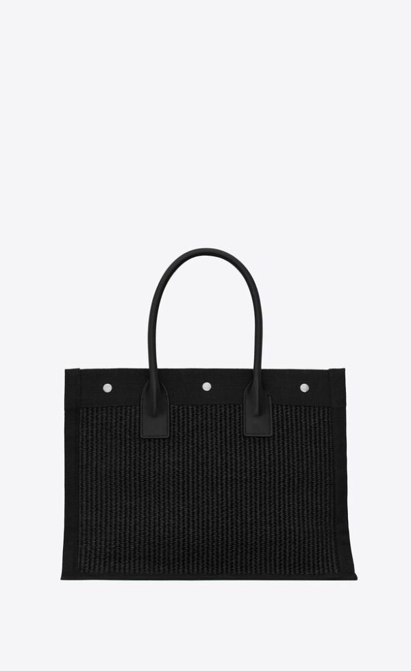 SAINT LAURENT RIVE GAUCHE SMALL TOTE BAG IN RAFFIA AND LEATHER - Image 3
