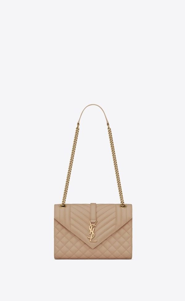 SAINT LAURENT ENVELOPE MEDIUM IN QUILTED GRAIN DE POUDRE EMBOSSED LEATHER