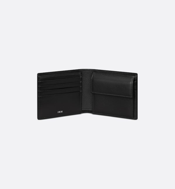 DIOR Saddle Bifold Wallet Black Grained Calfskin Marquetry and Black Oblique Jacquard - Image 2
