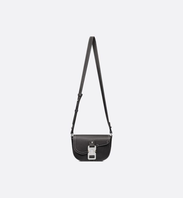 DIOR Mini Saddle Messenger Bag with Flap Black Grained Calfskin - Image 5