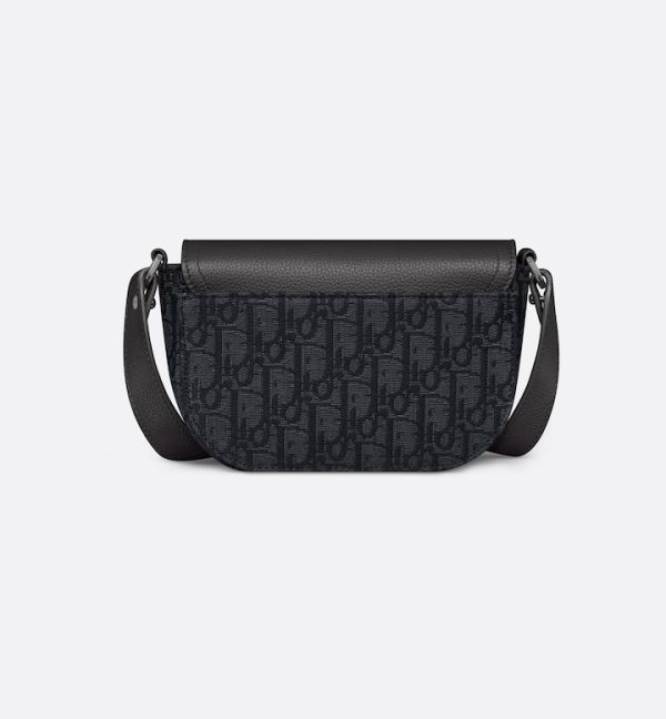 DIOR Mini Saddle Messenger Bag with Flap Black Oblique Jacquard and Black Grained Calfskin - Image 5