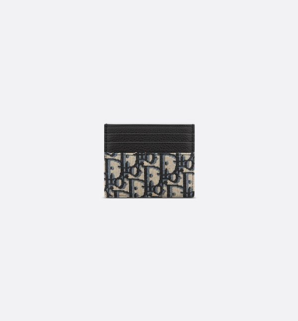 DIOR Card Holder Beige and Black Oblique Jacquard with Black Grained Calfskin - Image 2