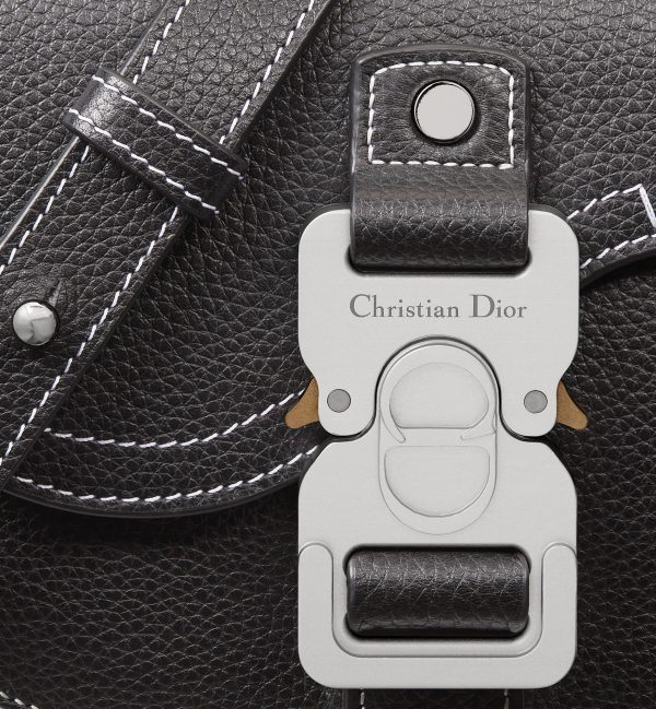DIOR Mini Saddle Messenger Bag with Flap Black Grained Calfskin - Image 4