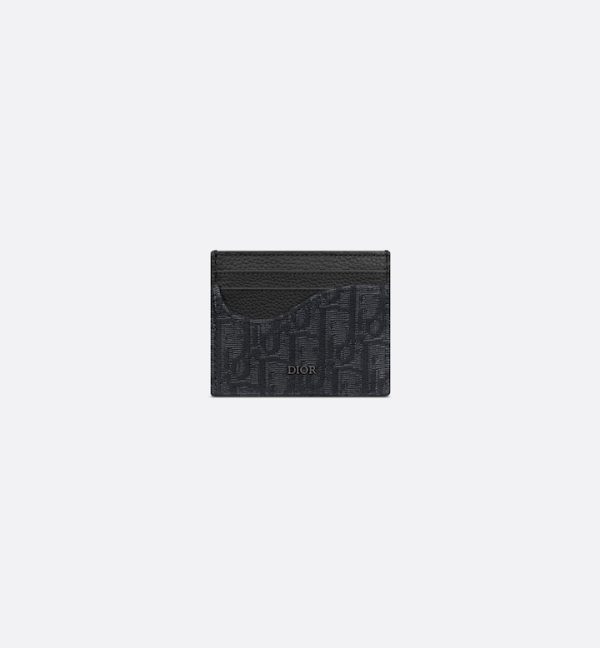 DIOR Saddle Card Holder Black Grained Calfskin Marquetry and Black Oblique Jacquard