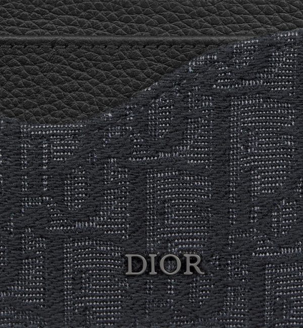 DIOR Saddle Card Holder Black Grained Calfskin Marquetry and Black Oblique Jacquard - Image 2