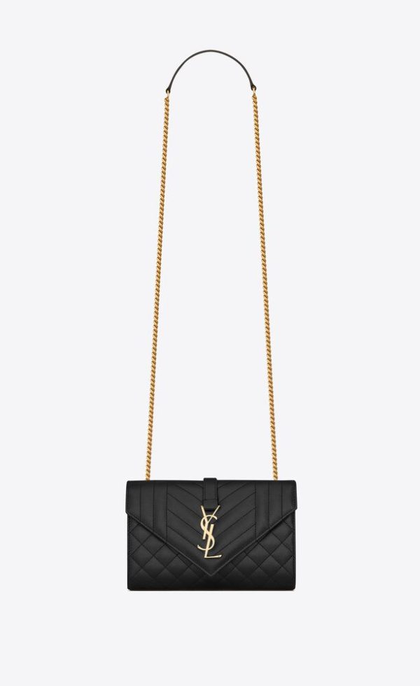SAINT LAURENT ENVELOPE SMALL IN QUILTED GRAIN DE POUDRE EMBOSSED LEATHER