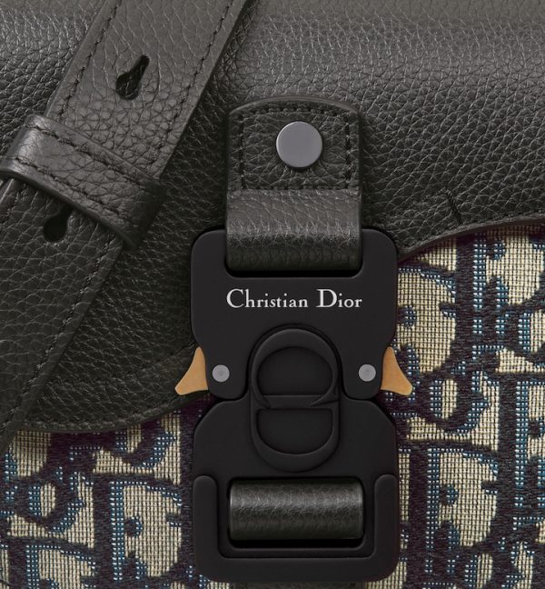 DIOR Mini Saddle Messenger Bag with Flap Beige and Black Oblique Jacquard with Black Grained Calfskin - Image 4