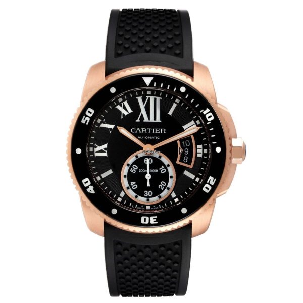 CARTIER Calibre Rose Gold Black Dial Automatic Mens Watch