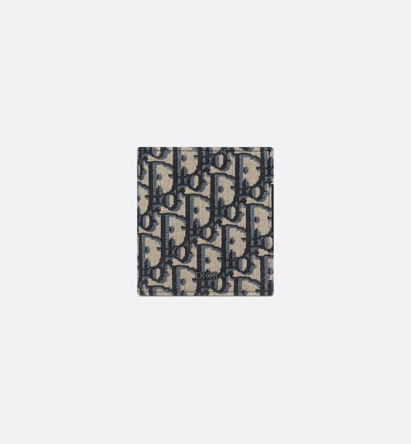 DIOR Vertical Bifold Wallet Beige and Black Oblique Jacquard