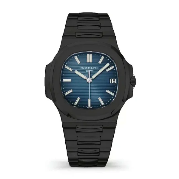 Black Patek Philippe DLC-PVD Nautilus 40 mm | Black Pvd/Dlc Stainless steel bracelet | Black-blue dial | Men's Watch 5711/1A-010-pvd-2