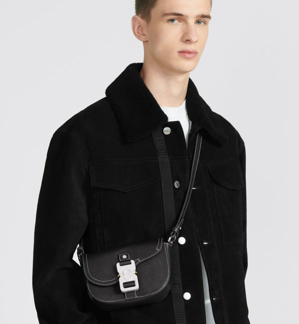 DIOR Mini Saddle Messenger Bag with Flap Black Grained Calfskin - Image 7
