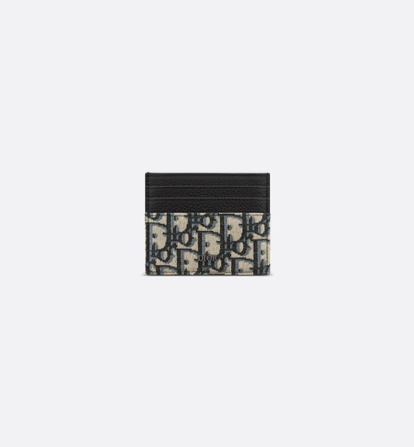 DIOR Card Holder Beige and Black Oblique Jacquard with Black Grained Calfskin