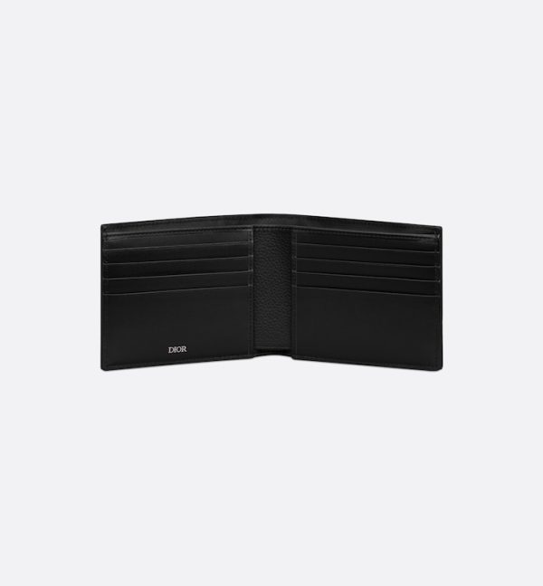 DIOR Saddle Bifold Card Holder  Black Grained Calfskin Marquetry and Black Oblique Jacquard - Image 3