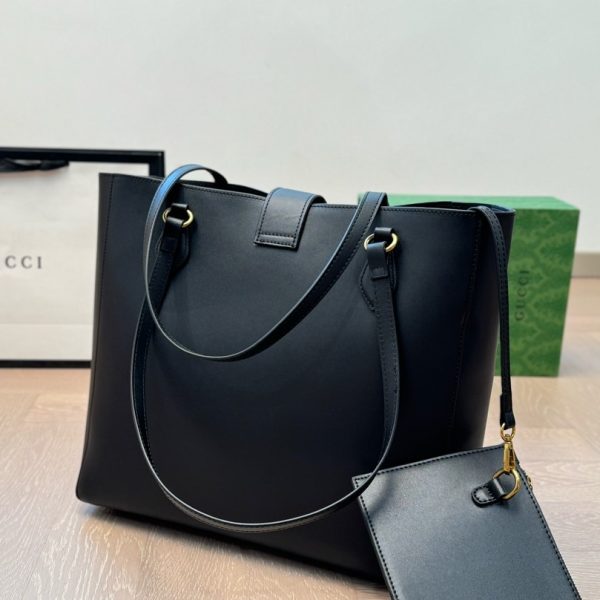 GUCCI New Sakai Calfskin Lux Medium Dahlia Tote Black - Image 4