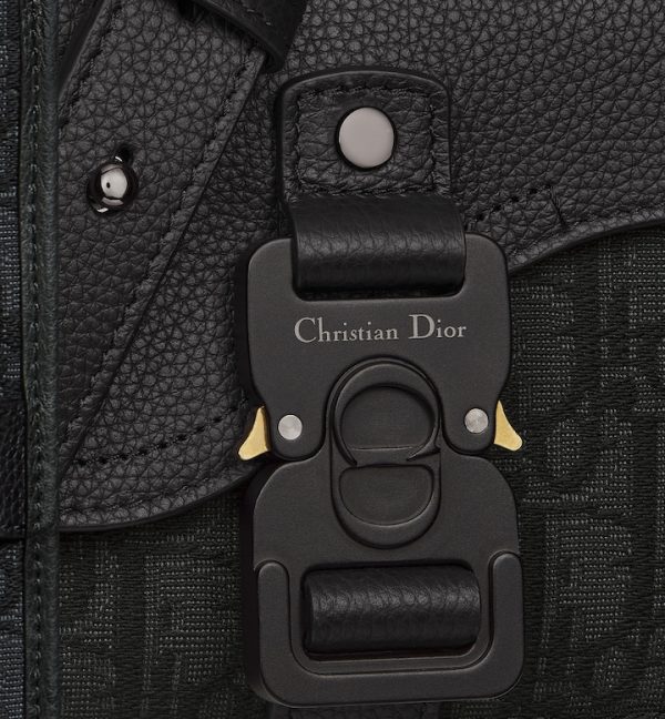 DIOR Mini Saddle Messenger Bag with Flap Black Oblique Jacquard and Black Grained Calfskin - Image 6
