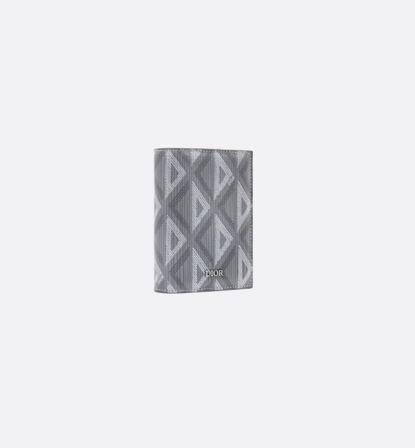 DIOR Vertical Bifold Card Holder Gray CD Diamond Canvas - Image 3