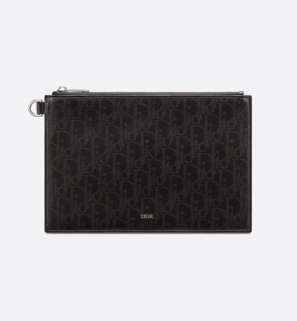 DIOR A5 Pouch Black Oblique Galaxy Leather