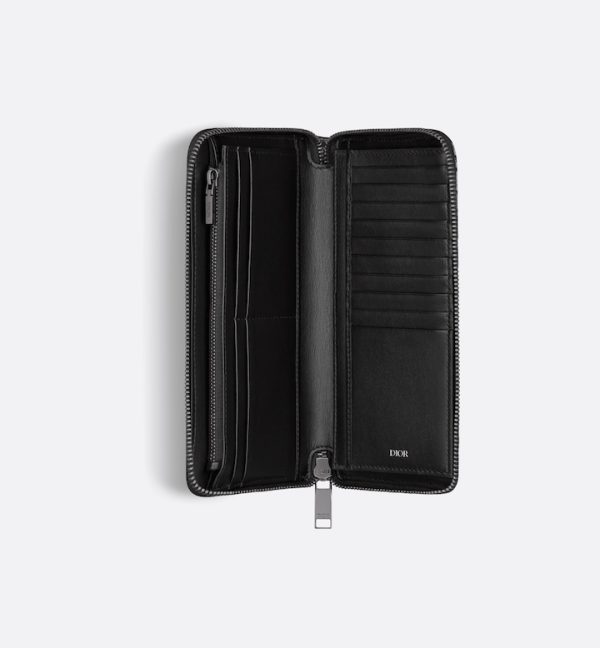 DIOR Vertical Long Zipped Wallet Beige and Black Oblique Jacquard - Image 2