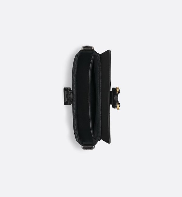 DIOR Mini Saddle Messenger Bag with Flap Black Oblique Jacquard and Black Grained Calfskin - Image 3