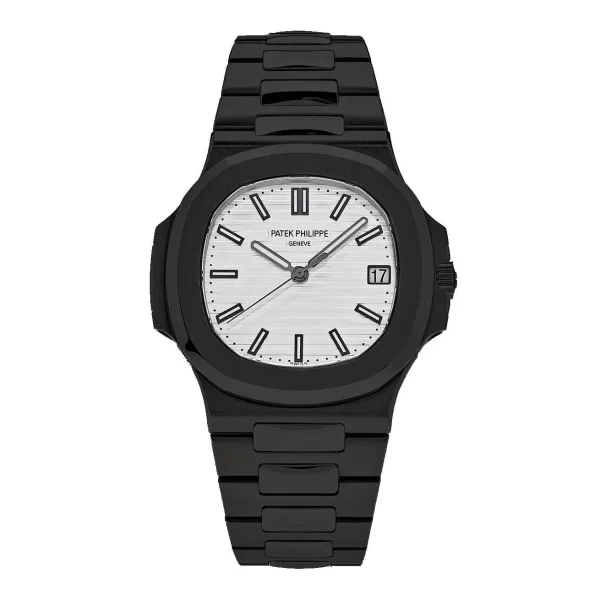Black Patek Philippe DLC-PVD Nautilus 40 mm | Black Pvd/Dlc Stainless Steel bracelet | Silvery White dial | Men's Watch 5711/1A-011-pvd-2
