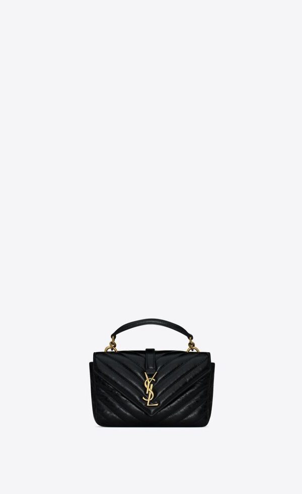 SAINT LAURENT COLLEGE MINI CHAIN BAG IN SHINY CRACKLED LEATHER - Image 3