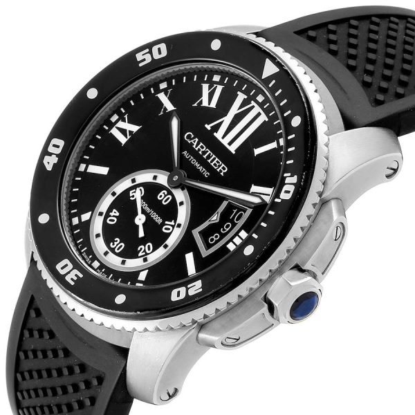 CARTIER Calibre Diver Black Rubber Strap Steel Mens Watch - Image 3